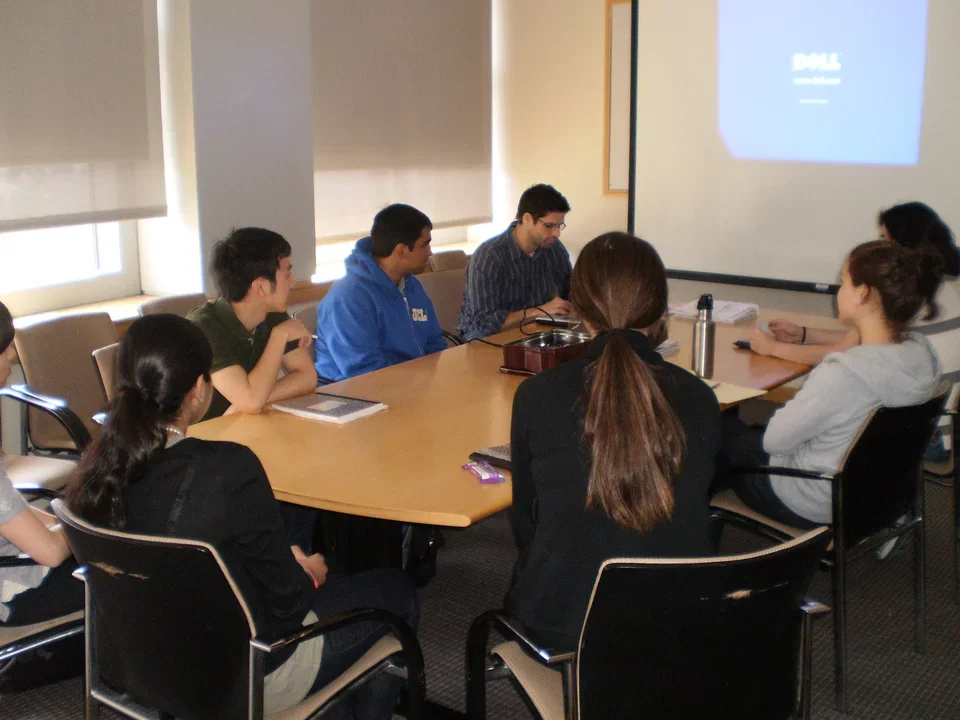 Lab meeting around table